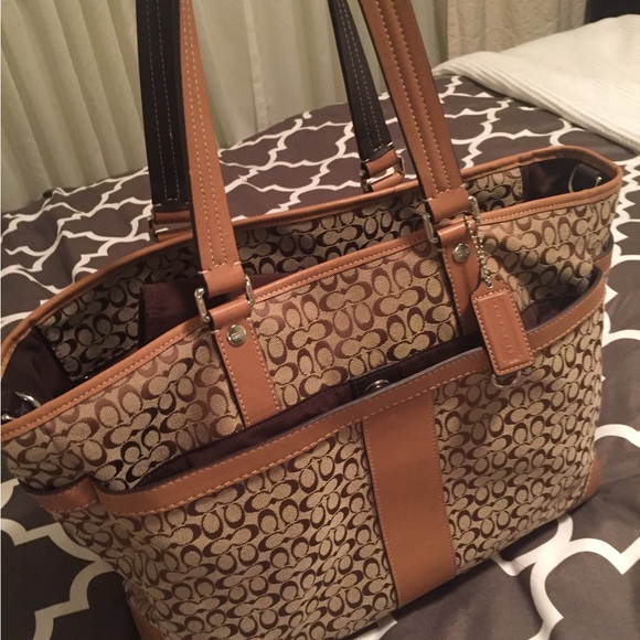 COACH baby bag tote. Signature canvas and leather. 14.5 wide X 12 x 5 in. - Picture 3 of 5